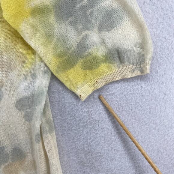 MARIKA CHARLES Sweater 2 Tie Dye Tunic Pleated Scoop Neck Elbow Sleeve Yellow - Picture 12 of 14